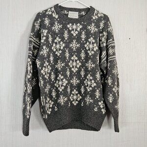 Country Fair Men 100% Alpaca Wool Handcrafted in Peru Sweater- Gray- sz L- FLAW